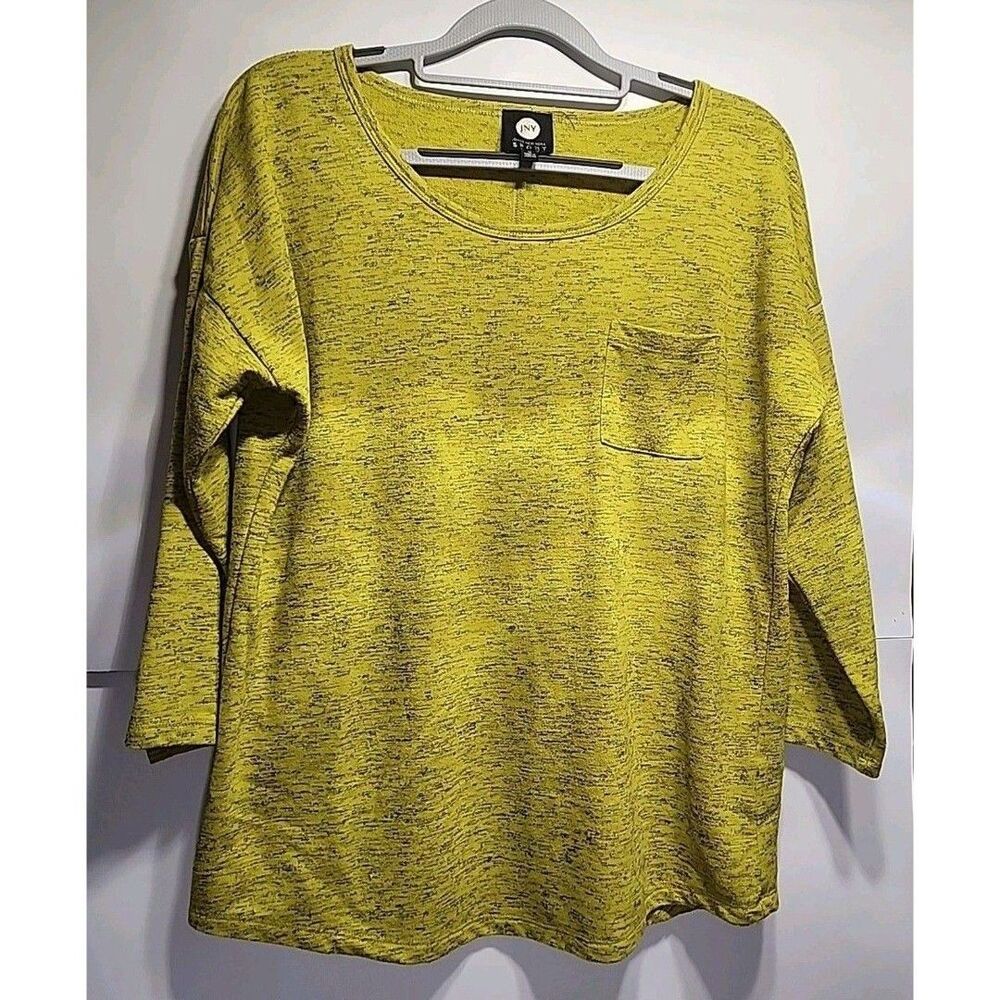 JNY Sport Women’s Yellow Speckled Knit Top M 3/4 Sleeve Scoop Neck